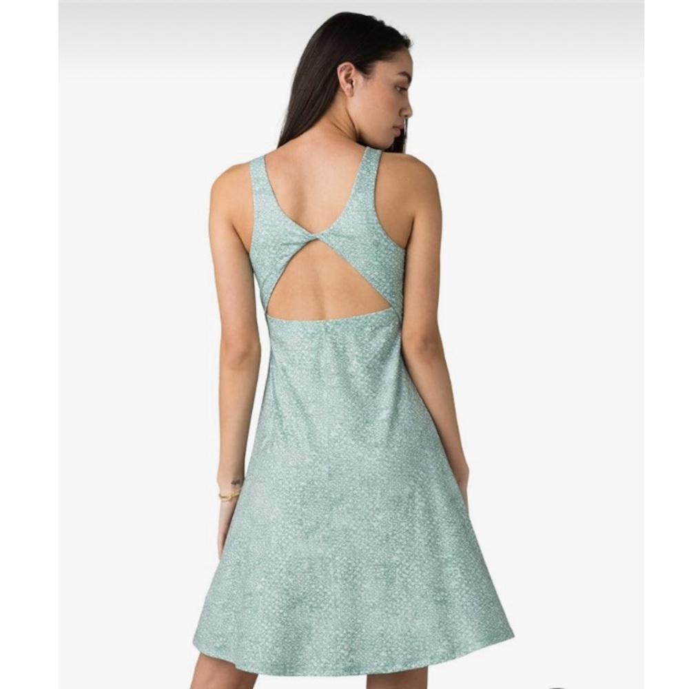 🤍PRANA Skypath Dress Sky Blue Green Halter cut out Backless Sundress - Picture 2 of 12